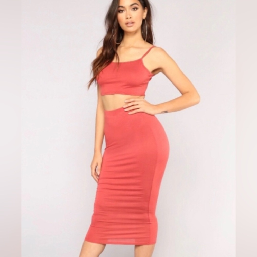 Fashion Nova No Manners Pink Bodycon Skirt Set Crop Top High Waisted Small S